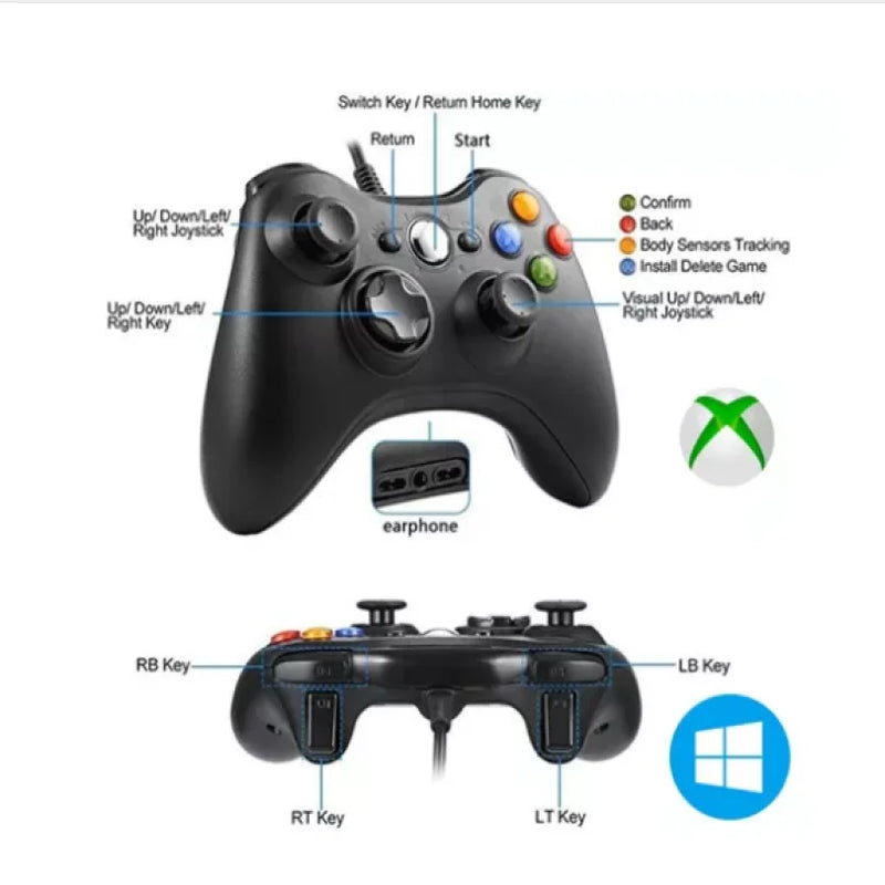 Controle Com Fio Compatível Para Xbox 360 Pc 2 Em 1