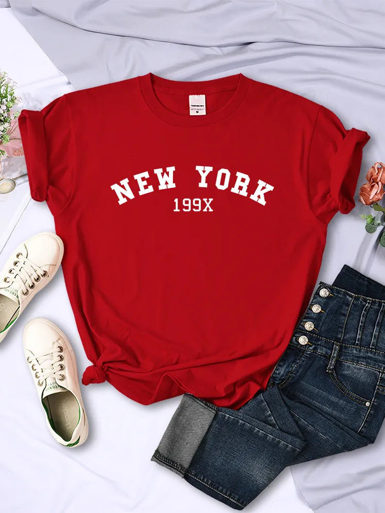 Camiseta feminina com personalidade "New York 199X" - Fashion, casual, confortável, perfeita para verão