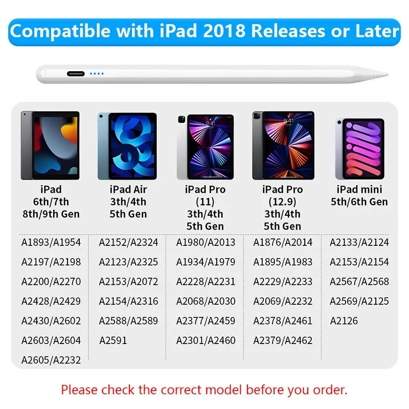 Apple Pencil para iPad. Caneta Lápis para iPad 2022, 2021, 2020, 2019, 2018, Pro Air Mini, Caneta Específica