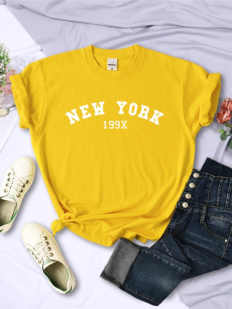 Camiseta feminina com personalidade "New York 199X" - Fashion, casual, confortável, perfeita para verão